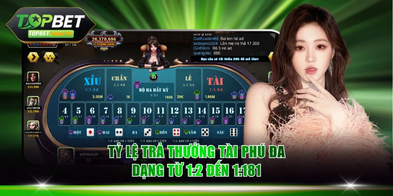 Tỷ lệ trả thưởng Tài Phú đa dạng từ 1:2 đến 1:181